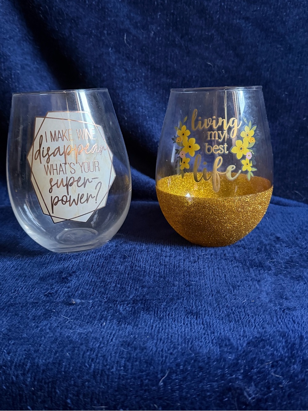 Gold Glitter Stemless Wine Glass - Living My Best Life